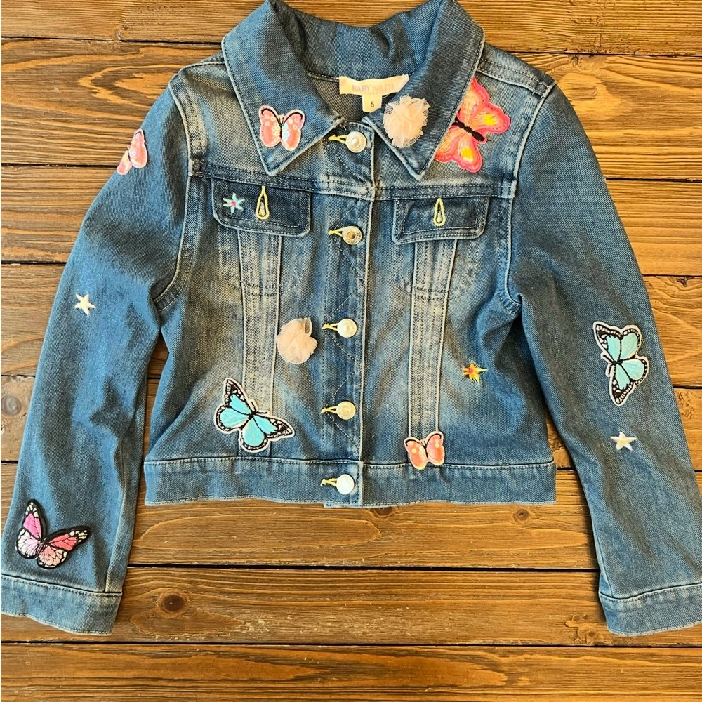 Kids Denim Jacket with Butterfly Patches